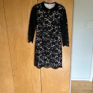 Ted Baker Black and Cream Sheath Dress Long Sleeve Crew Neck